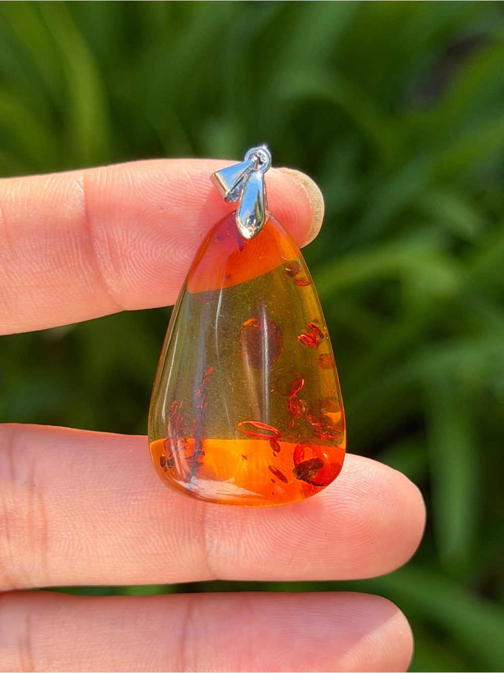 Amber Teardrop Pendant Necklace - Orange Brown Palo